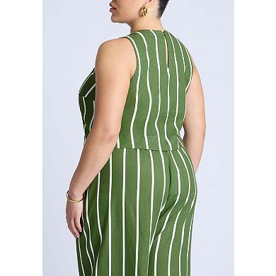 ELOQUII Women's Plus Size Linen Blend Boxy Scoop Neck Crop Tank