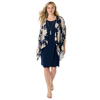 Roaman's Women's Plus Size Necklace Jacket Dress