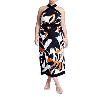 ELOQUII Women's Plus Size Halter Neck Printed Maxi Dress