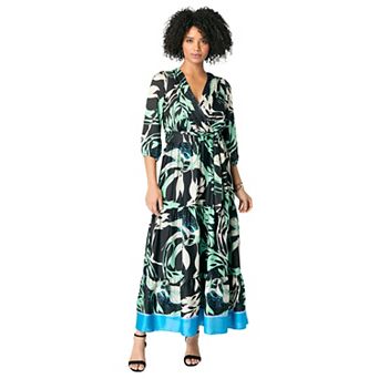 Roaman's Women's Plus Size Blouson Sleeve Faux Wrap Maxi Dress