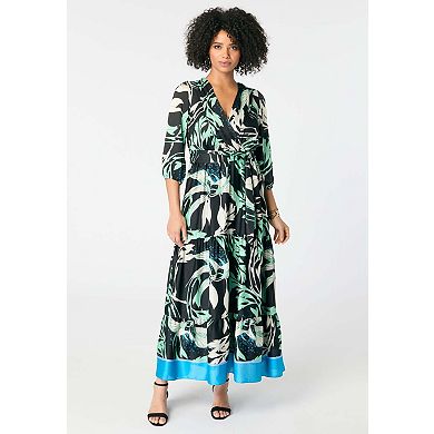Roaman's Women's Plus Size Blouson Sleeve Faux Wrap Maxi Dress