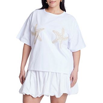 ELOQUII Women's Plus Size Embroidered Starfish Tee