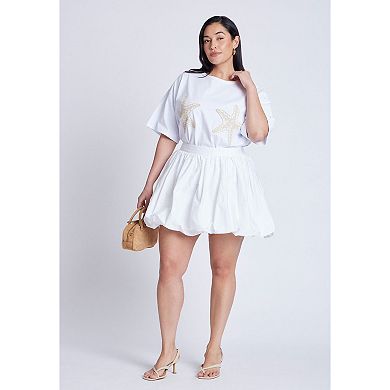 ELOQUII Women's Plus Size Embroidered Starfish Tee