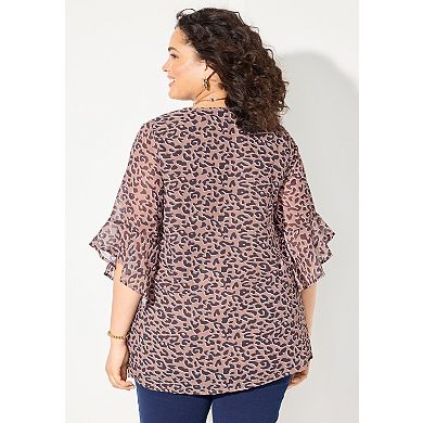 Catherines Women's Plus Size Petite Juliette Bell-Sleeve Blouse