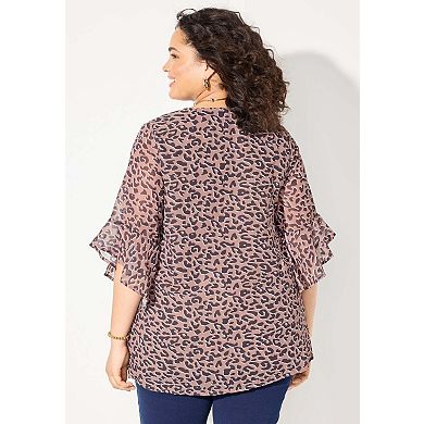 Catherines Women's Plus Size Petite Juliette Bell-Sleeve Blouse