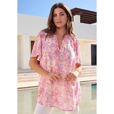 Roaman's Women's Plus Size Ruffle Sleeve Blouse