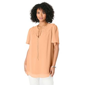 Roaman's Women's Plus Size Ruffle Sleeve Blouse