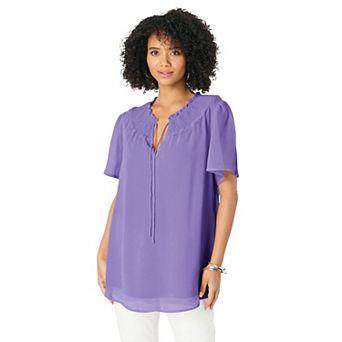 Roaman's Women's Plus Size Ruffle Sleeve Blouse