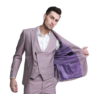 Men's 3pc Solid Sharkskin Skinny-Fit Suit Set w/ Double Breasted Vest