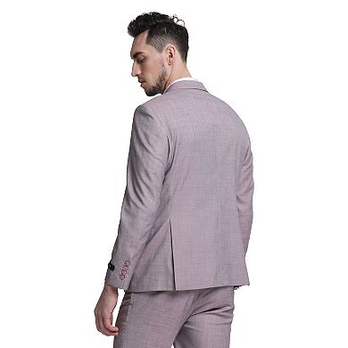 Men's 3pc Solid Sharkskin Skinny-Fit Suit Set w/ Double Breasted Vest