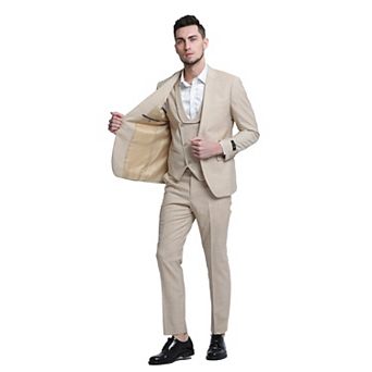 Men's 3 pc Solid Sharkskin Skinny-Fit Suit Set w/ Double Breasted Vest