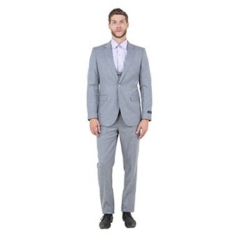 Men's 3 pc Solid Sharkskin Skinny-Fit Suit Set w/ Double Breasted Vest