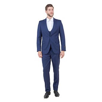 Men's 3 pc Solid Sharkskin Skinny-Fit Suit Set w/ Double Breasted Vest
