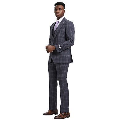 Stacy Adams Plaid Vested Suit set w/ Double Breasted Vest