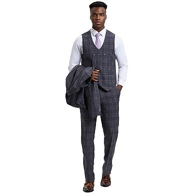 Stacy Adams Plaid Vested Suit set w/ Double Breasted Vest