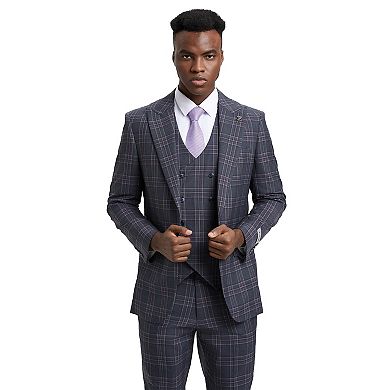Stacy Adams Plaid Vested Suit set w/ Double Breasted Vest