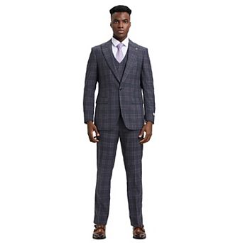 Stacy Adams Plaid Vested Suit set w/ Double Breasted Vest
