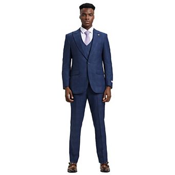 Stacy Adams Plaid Vested Suit set w/ Double Breasted Vest