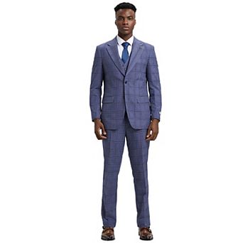 Stacy Adams Windowpane Plaid Vested 3 pc Suit w/ Notch Lapel