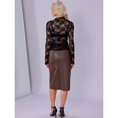 Mesh Top for Women's Mock Neck Sheer See Through Floral Lace Tops Blouse