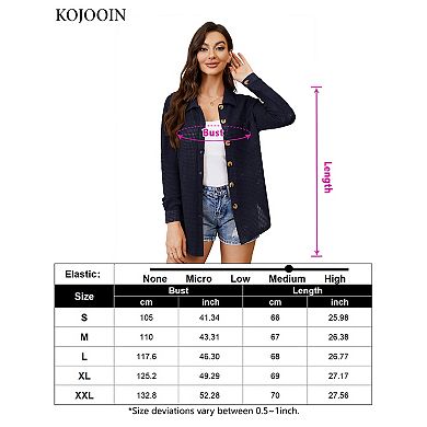 Womens Waffle Knit Shirt Button Down Oversized Blouse Long Sleeve Jacket Tops with Bust Pockets