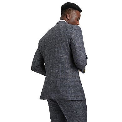 Stacy Adams Textured Windowpane 3pc Suit Set w/ Double Breasted Vest