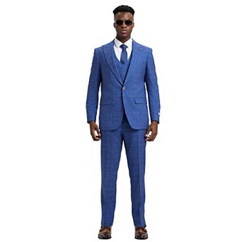 Stacy Adams Textured Windowpane 3 pc Suit Set w/ Double Breasted Vest