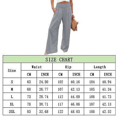 Womens Elastic High Waisted Palazzo Pants Casual Wide Leg Long Lounge Pant Trousers with Pocket