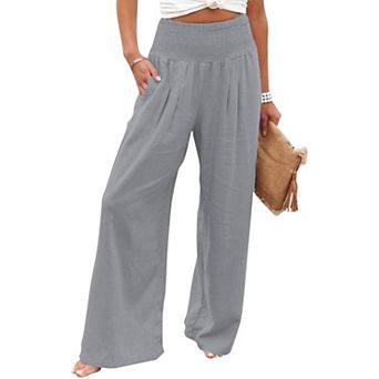 Womens Elastic High Waisted Palazzo Pants Casual Wide Leg Long Lounge Pant Trousers with Pocket