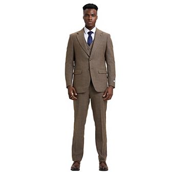 Stacy Adams Textured Plaid 3 pc Suit Set w/ Notch Lapel