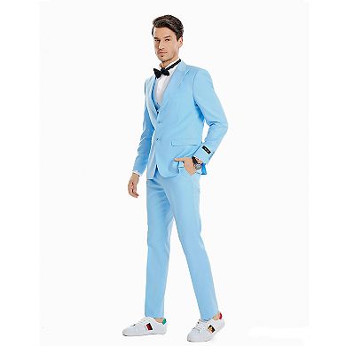 Men's 3pc Solid Peak Lapel Suit Set w/ Shawl Collar Double Breasted Vest