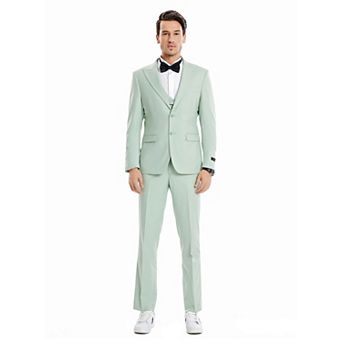 Men's 3 pc Solid Peak Lapel Suit Set w/ Shawl Collar Double Breasted Vest