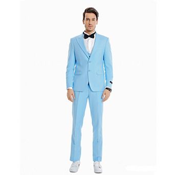 Men's 3 pc Solid Peak Lapel Suit Set w/ Shawl Collar Double Breasted Vest