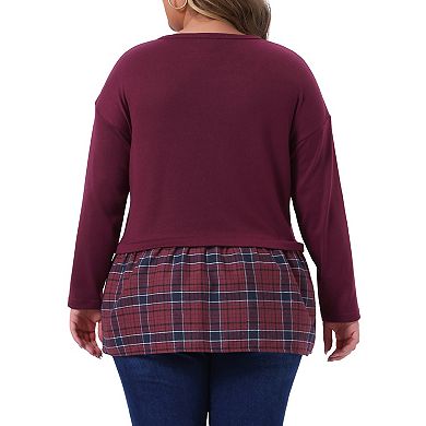 Women's Plus Size Long Sleeve T Shirt Tops Crew Neck Patchwork Blouse Basic Tee Top Casual Dressy