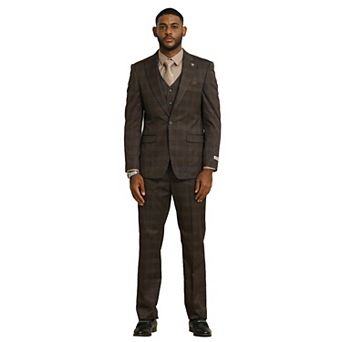 Stacy Adams Glen Check Vested Suit Set w/ Peak lapel