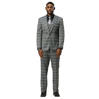 Stacy Adams Glen Check Vested Suit Set w/ Peak lapel