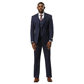 Stacy Adams Glen Check Vested Suit Set w/ Peak lapel