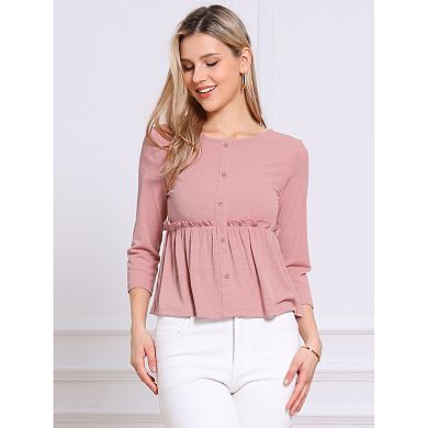 Peplum Top for Women's Crew Neck 3/4 Sleeve Ruffle Pullover Blouses