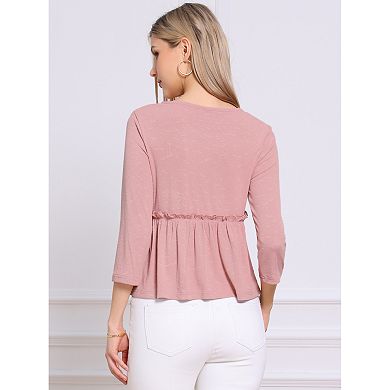 Peplum Top for Women's Crew Neck 3/4 Sleeve Ruffle Pullover Blouses