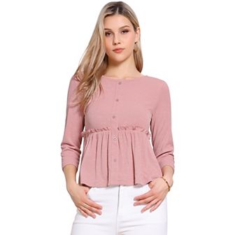 Peplum Top for Women's Crew Neck 3/4 Sleeve Ruffle Pullover Blouses