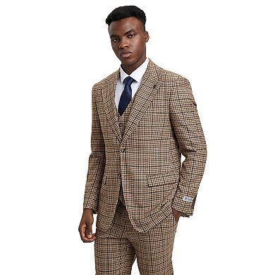 Stacy Adams 3-Piece Classic Textured Glen Check Vested Suit Set