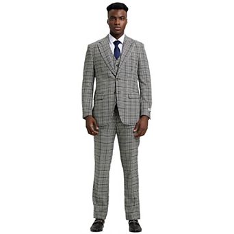 Stacy Adams 3 pc Classic Textured Glen Check Vested Suit Set