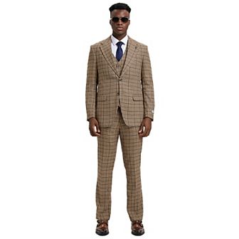 Stacy Adams 3 pc Classic Textured Glen Check Vested Suit Set