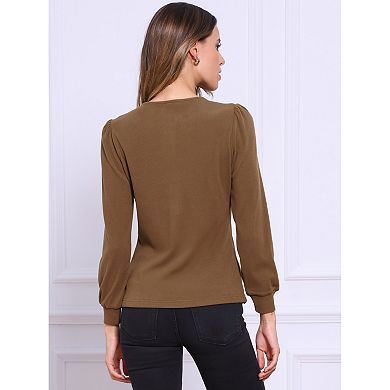 Women's Ribbed Knit Top with Crew Neck and Seamed Front main image 1