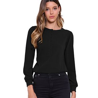 Long Sleeve Ribbed Knit Shirts for Womens Casual Crew Neck Button Down Tops Trendy Tee Shirt