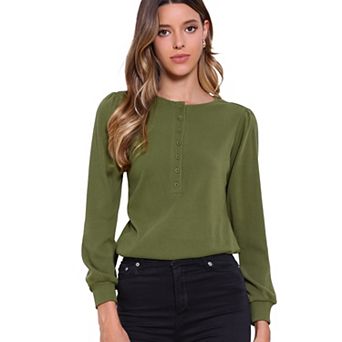 Long Sleeve Ribbed Knit Shirts for Womens Casual Crew Neck Button Down Tops Trendy Tee Shirt