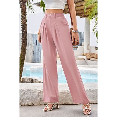 Women's Wide Leg Dressy Pants High Waisted Business Work Trousers with Pockets