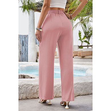 Women's Wide Leg Dressy Pants High Waisted Business Work Trousers with Pockets