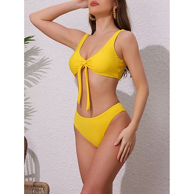 Women's Lace Up Decoration Push Up Bikini Sets, 2 Piece Wide Strap Top Triangle Bottom Swimwear