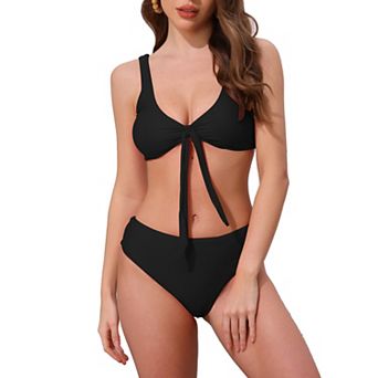 Women's Lace Up Decoration Push Up Bikini Sets, 2 pc Wide Strap Top Triangle Bottom Swimwear